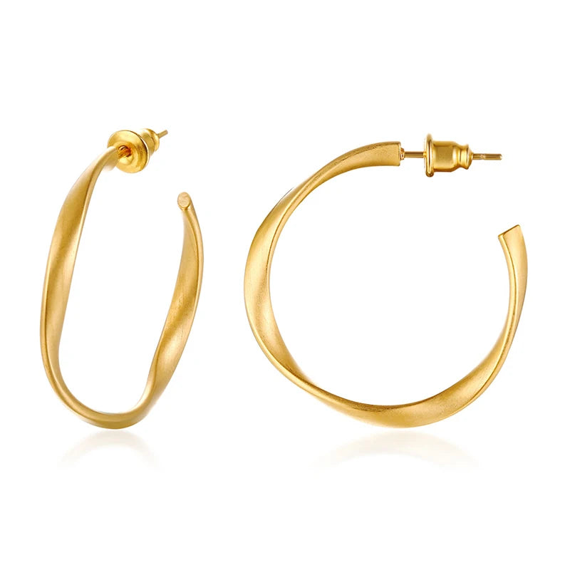 Dainty Twisted Stianless Steel Hoop Earrings for Women, Gold Color Plating Circle Round Ear Clip Accessory Mother's Day gift