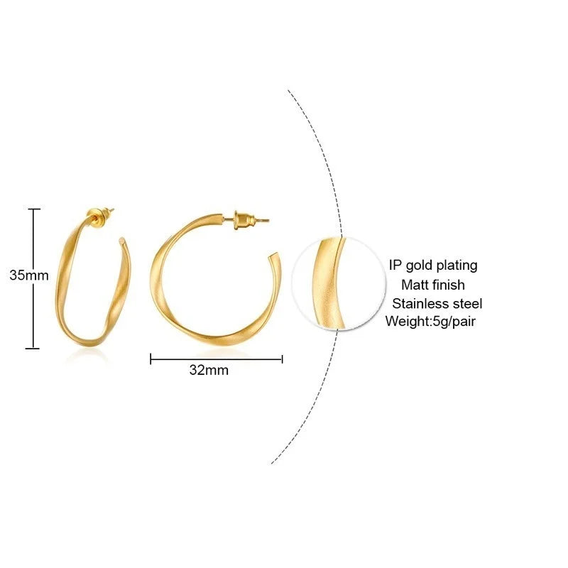 Dainty Twisted Stianless Steel Hoop Earrings for Women, Gold Color Plating Circle Round Ear Clip Accessory Mother's Day gift