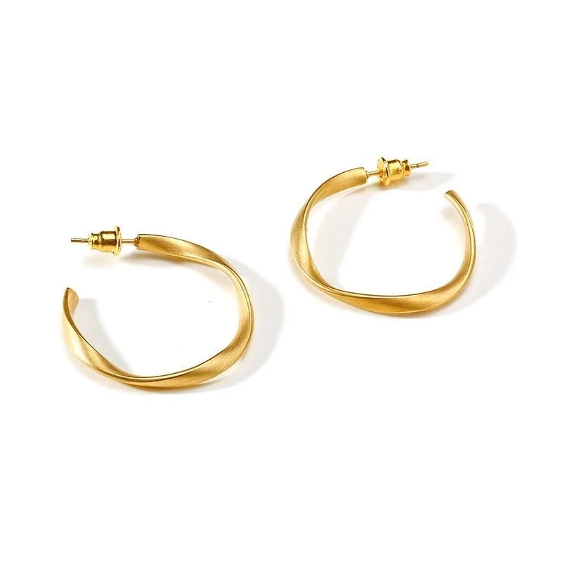 Dainty Twisted Stianless Steel Hoop Earrings for Women, Gold Color Plating Circle Round Ear Clip Accessory Mother's Day gift