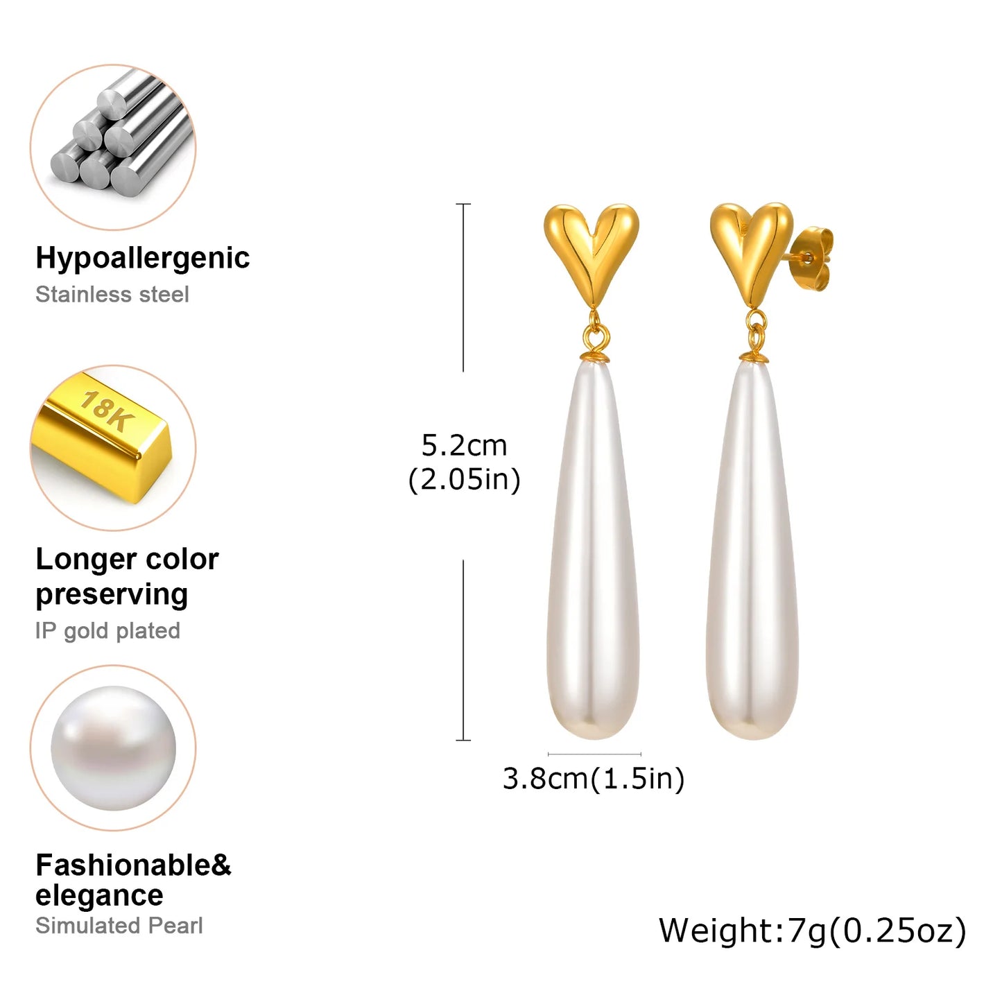 Elegant Heart-shaped Water Droplet Earrings,Stainless Steel Stud Earrings for Women,Fashion Jewelry Gift