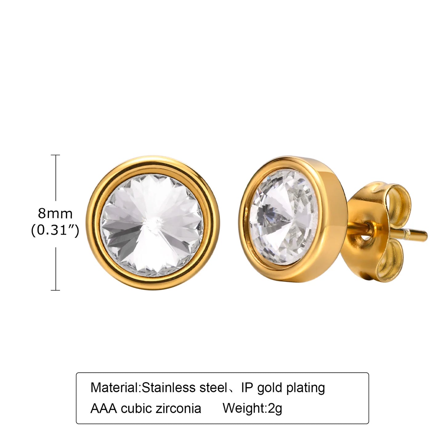 Women's AAA Cubic Zirconia Stud Earrings,Inlaid Round CZ Stone Stainless Steel Earring,Minimalist Dainty Girls Fashion Jewelry