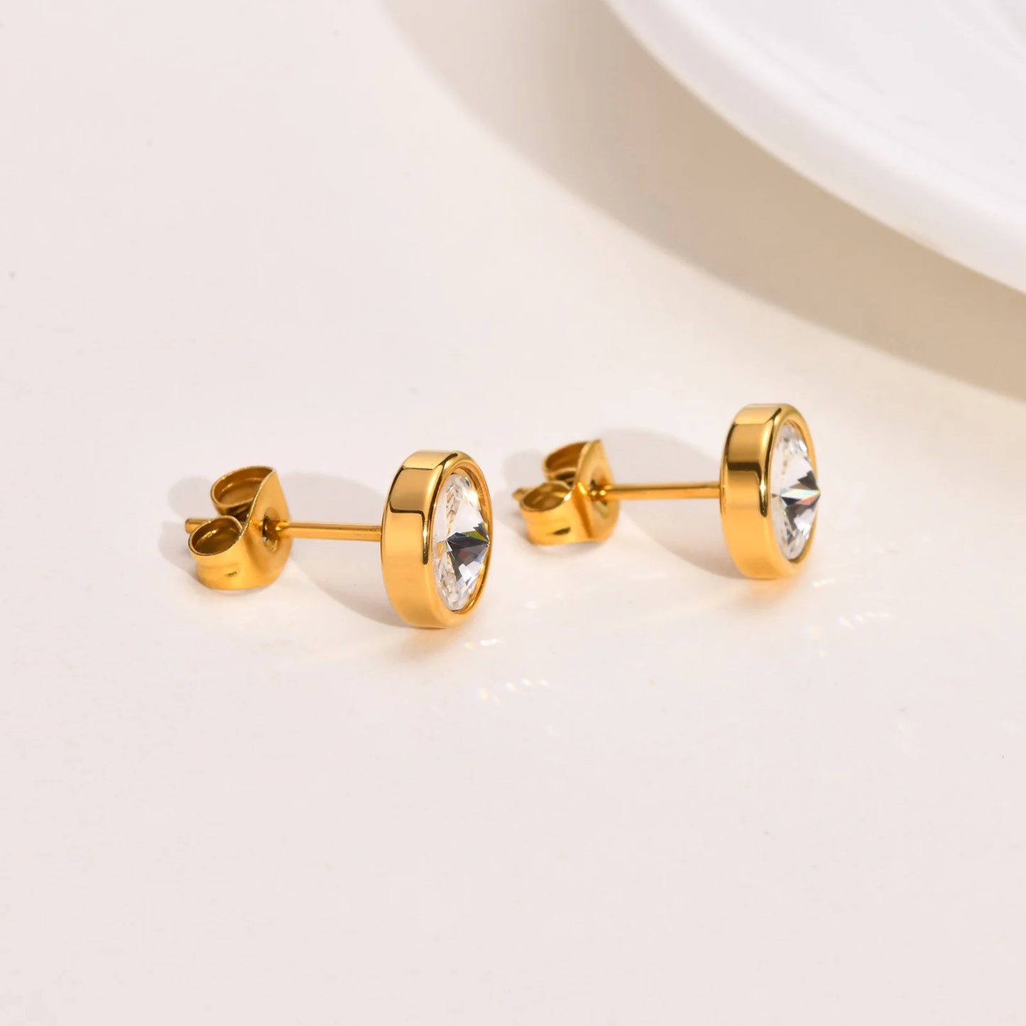 Women's AAA Cubic Zirconia Stud Earrings,Inlaid Round CZ Stone Stainless Steel Earring,Minimalist Dainty Girls Fashion Jewelry