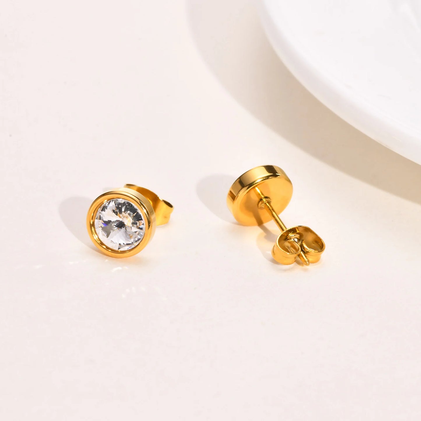 Women's AAA Cubic Zirconia Stud Earrings,Inlaid Round CZ Stone Stainless Steel Earring,Minimalist Dainty Girls Fashion Jewelry