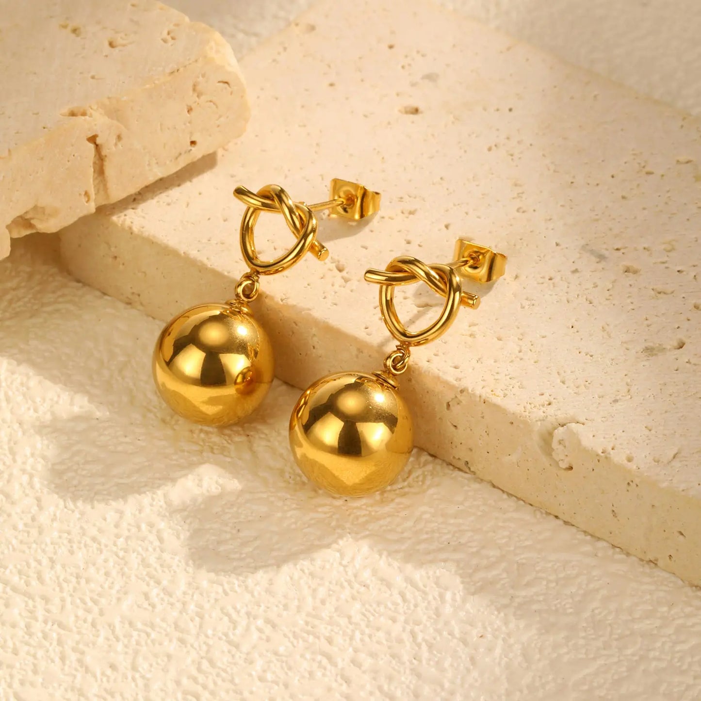 Knotted Hollow Heart-shaped Earrings for Women,Gold Color Stainless Steel Bead Knot Stud Earrings,Unique Jewellery Gift