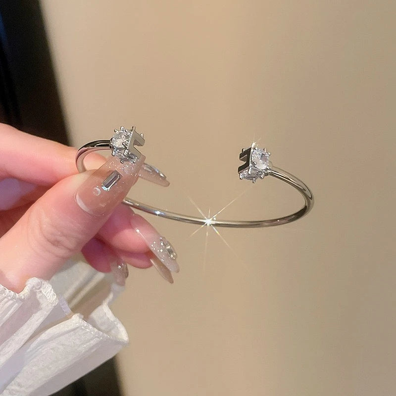 Fashion Silver Color Zircon Square Opening Women's Bracelet 2023 New Minimalist Design Metal Bracelet Wedding Birthday Gift