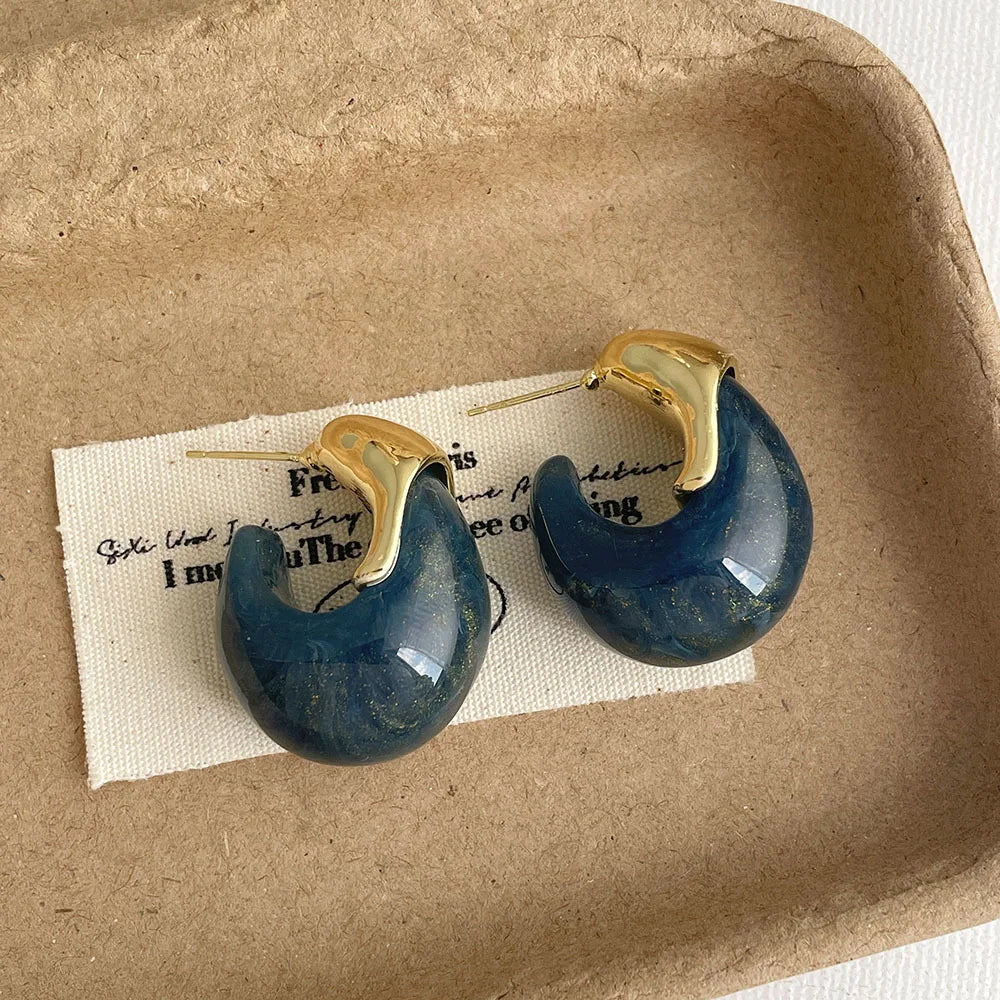 Water Drop Brown Resin Stud Earrings Vintage Dome Copper Gold Plated Earring for Women Girls Teardrop Ear Cuffs
