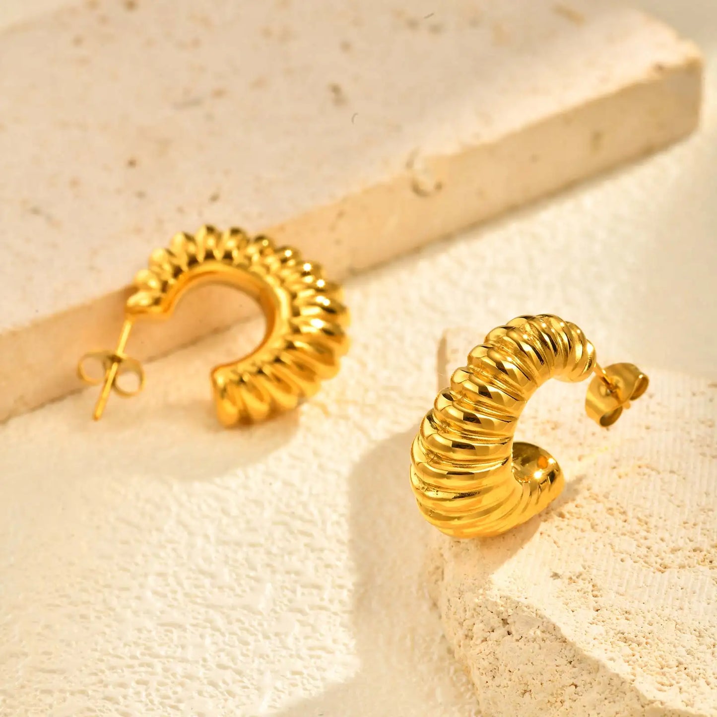 Chunky Geometric Earrings for Women,Stainless Steel Gold Color C Shape Hoop Earring,Hollow Waterproof Earrings Jewelry Gift