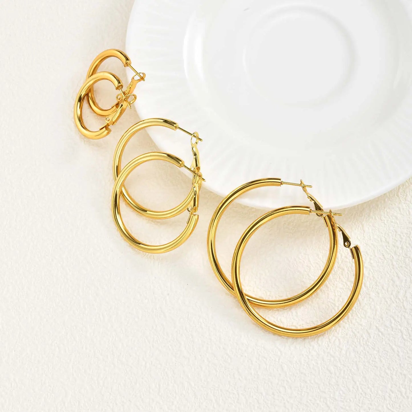 3pic Set Stainless Steel Round Earrings for Women Girls,Gold Color Waterproof Hoop Earrings,Minimalist Jewelry Gift