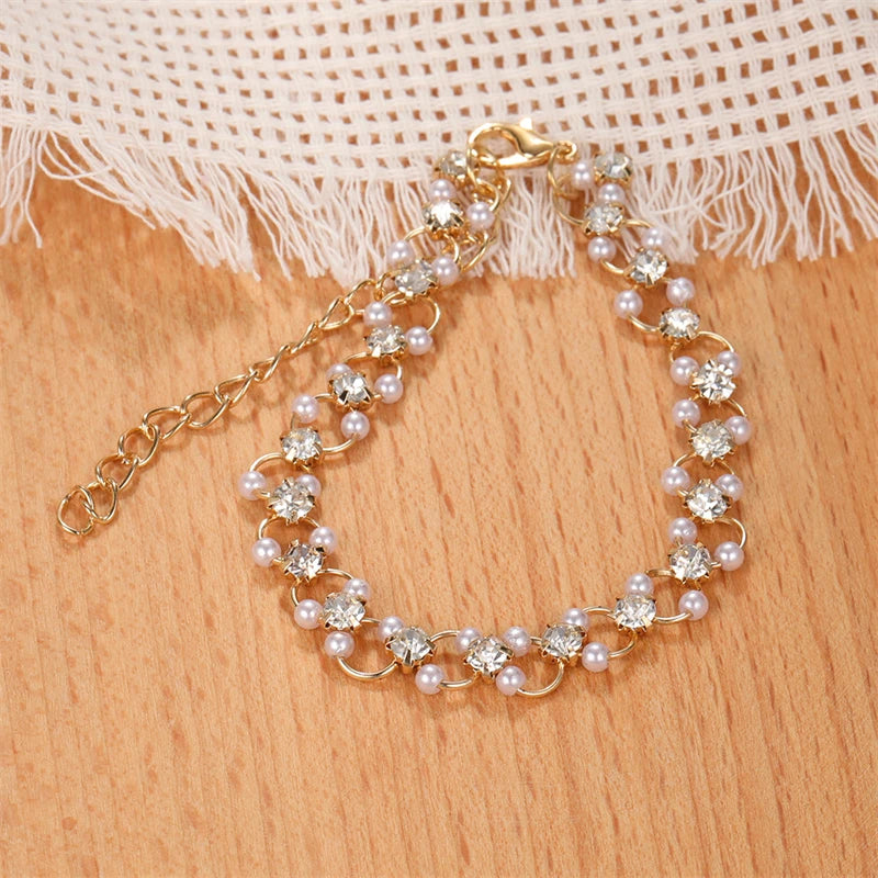 Korean Women's Elegant Rhinestone Bracelet New Fashion Exquisite Zircon Pearl Bracelet 2023 Fashion Leisure Party Jewelry Gifts