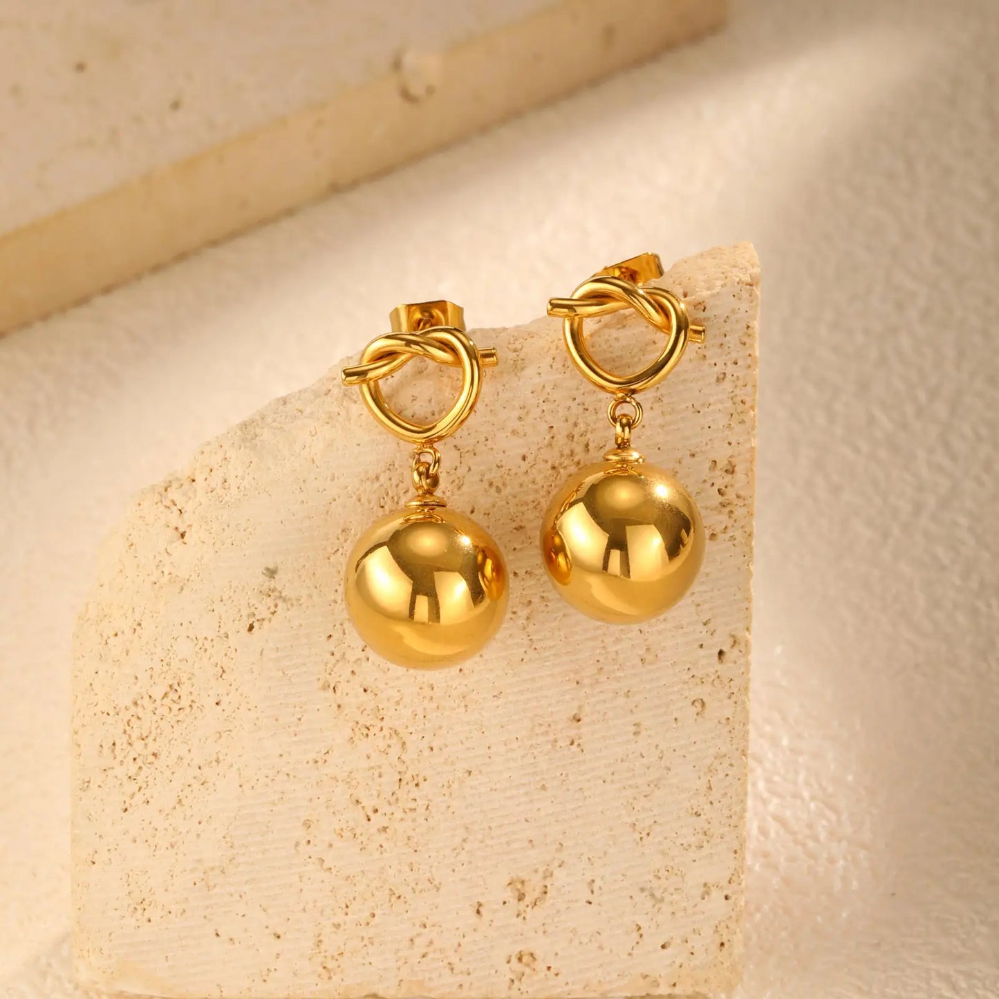 Knotted Hollow Heart-shaped Earrings for Women,Gold Color Stainless Steel Bead Knot Stud Earrings,Unique Jewellery Gift