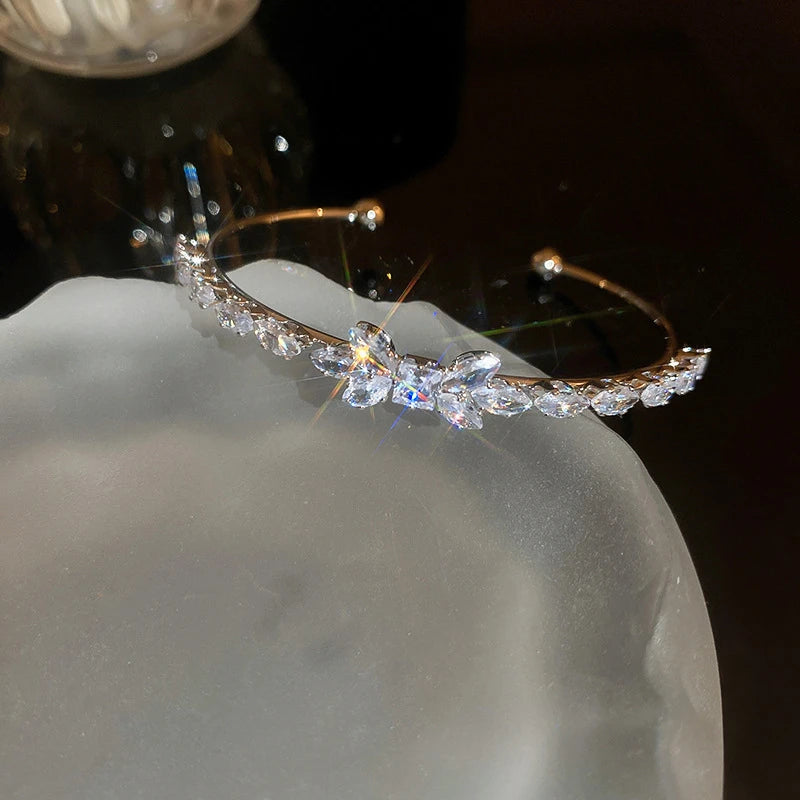 Fashion Silver Color Zircon Square Opening Women's Bracelet 2023 New Minimalist Design Metal Bracelet Wedding Birthday Gift