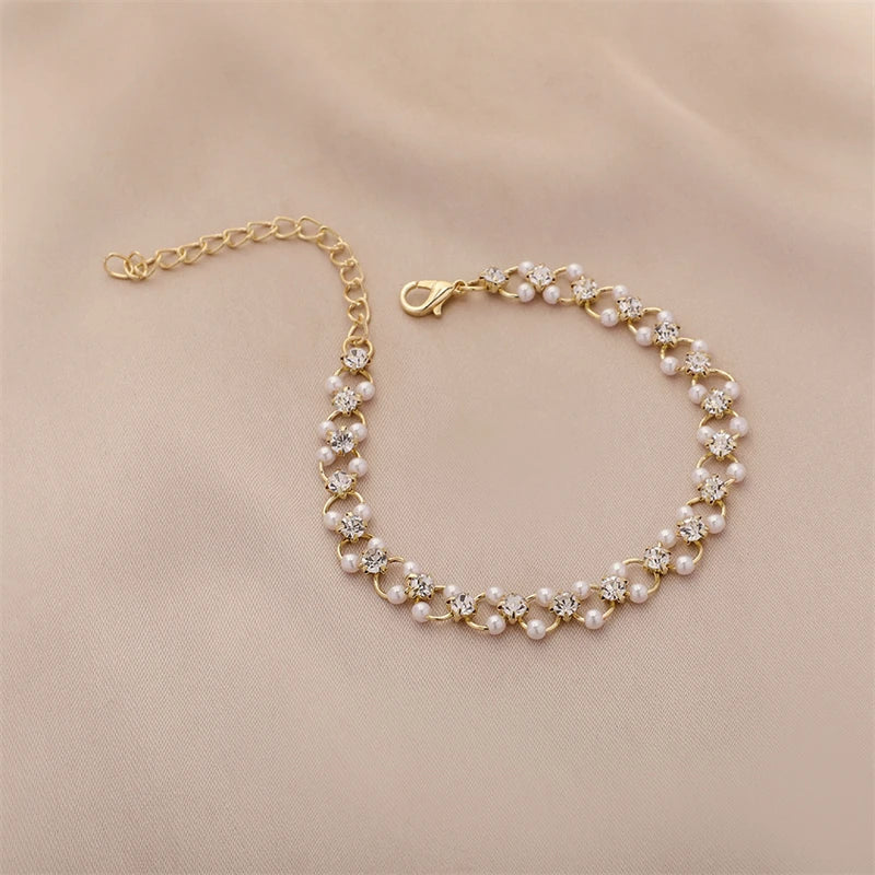 Korean Women's Elegant Rhinestone Bracelet New Fashion Exquisite Zircon Pearl Bracelet 2023 Fashion Leisure Party Jewelry Gifts