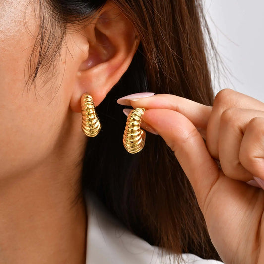 Chunky Geometric Earrings for Women,Stainless Steel Gold Color C Shape Hoop Earring,Hollow Waterproof Earrings Jewelry Gift