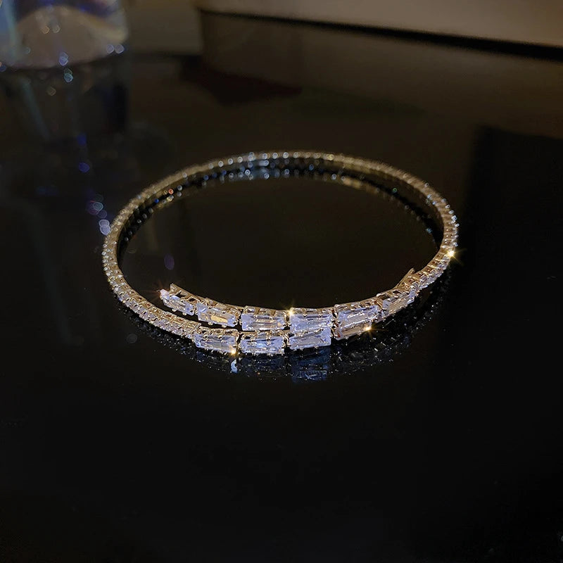 Fashion Silver Color Zircon Square Opening Women's Bracelet 2023 New Minimalist Design Metal Bracelet Wedding Birthday Gift