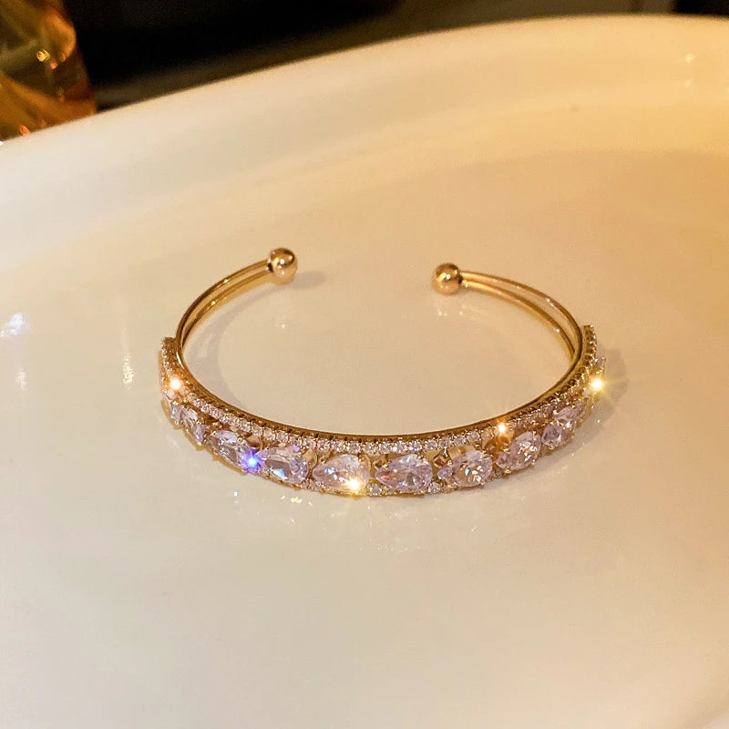 Fashion Silver Color Zircon Square Opening Women's Bracelet 2023 New Minimalist Design Metal Bracelet Wedding Birthday Gift