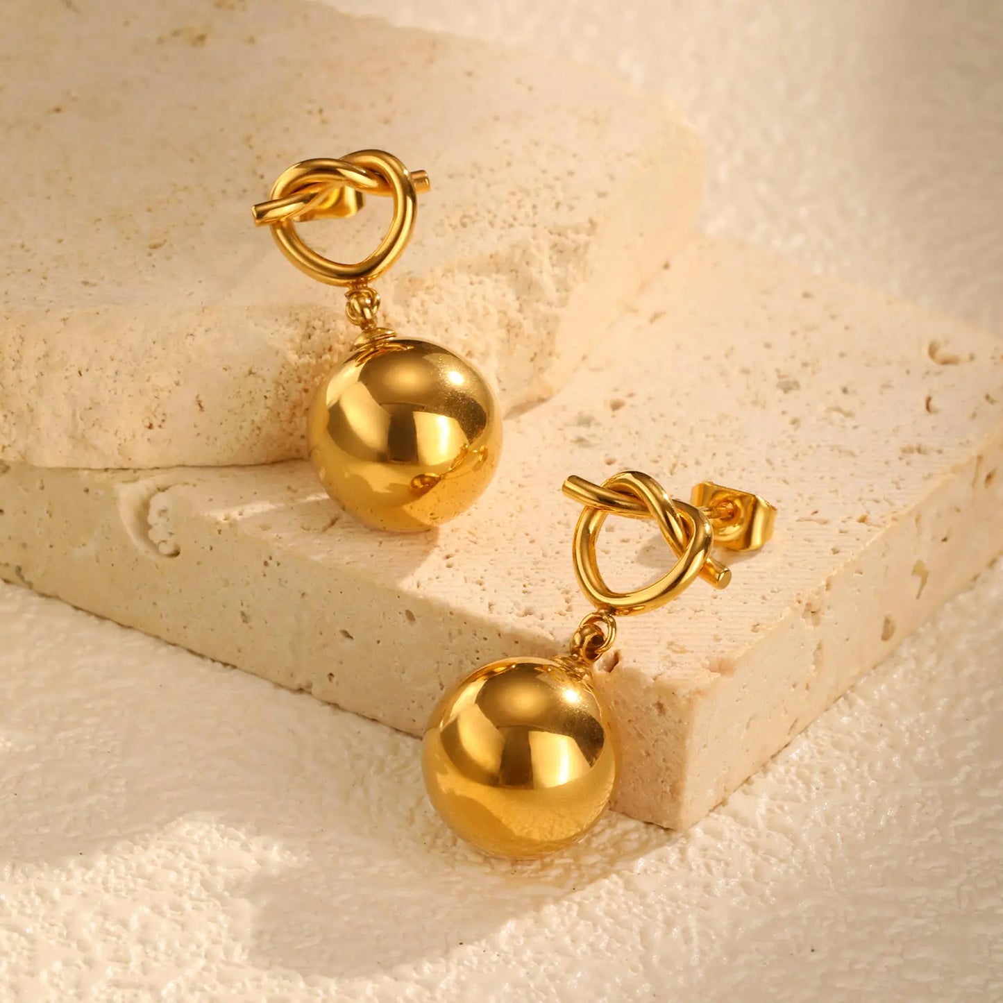 Knotted Hollow Heart-shaped Earrings for Women,Gold Color Stainless Steel Bead Knot Stud Earrings,Unique Jewellery Gift