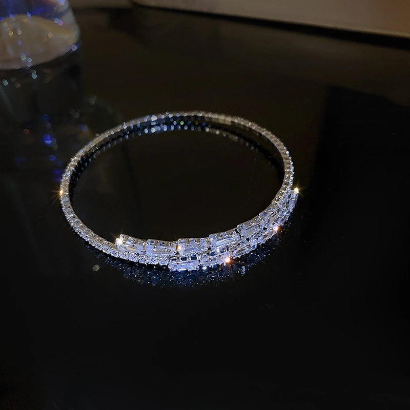 Fashion Silver Color Zircon Square Opening Women's Bracelet 2023 New Minimalist Design Metal Bracelet Wedding Birthday Gift