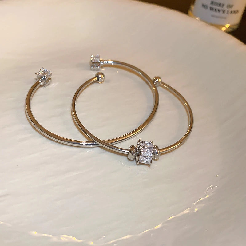 Fashion Silver Color Zircon Square Opening Women's Bracelet 2023 New Minimalist Design Metal Bracelet Wedding Birthday Gift