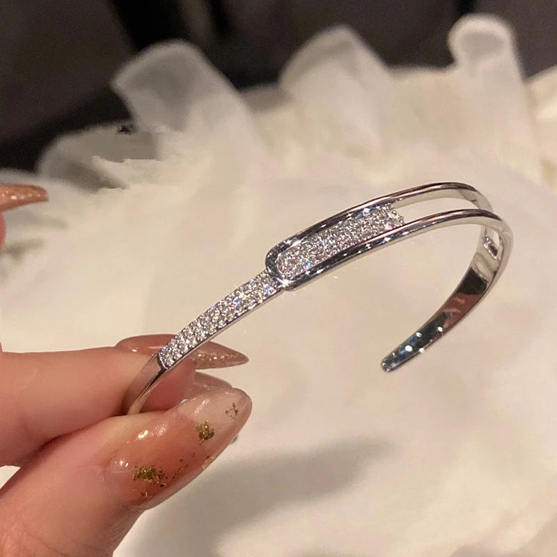 Fashion Silver Color Zircon Square Opening Women's Bracelet 2023 New Minimalist Design Metal Bracelet Wedding Birthday Gift