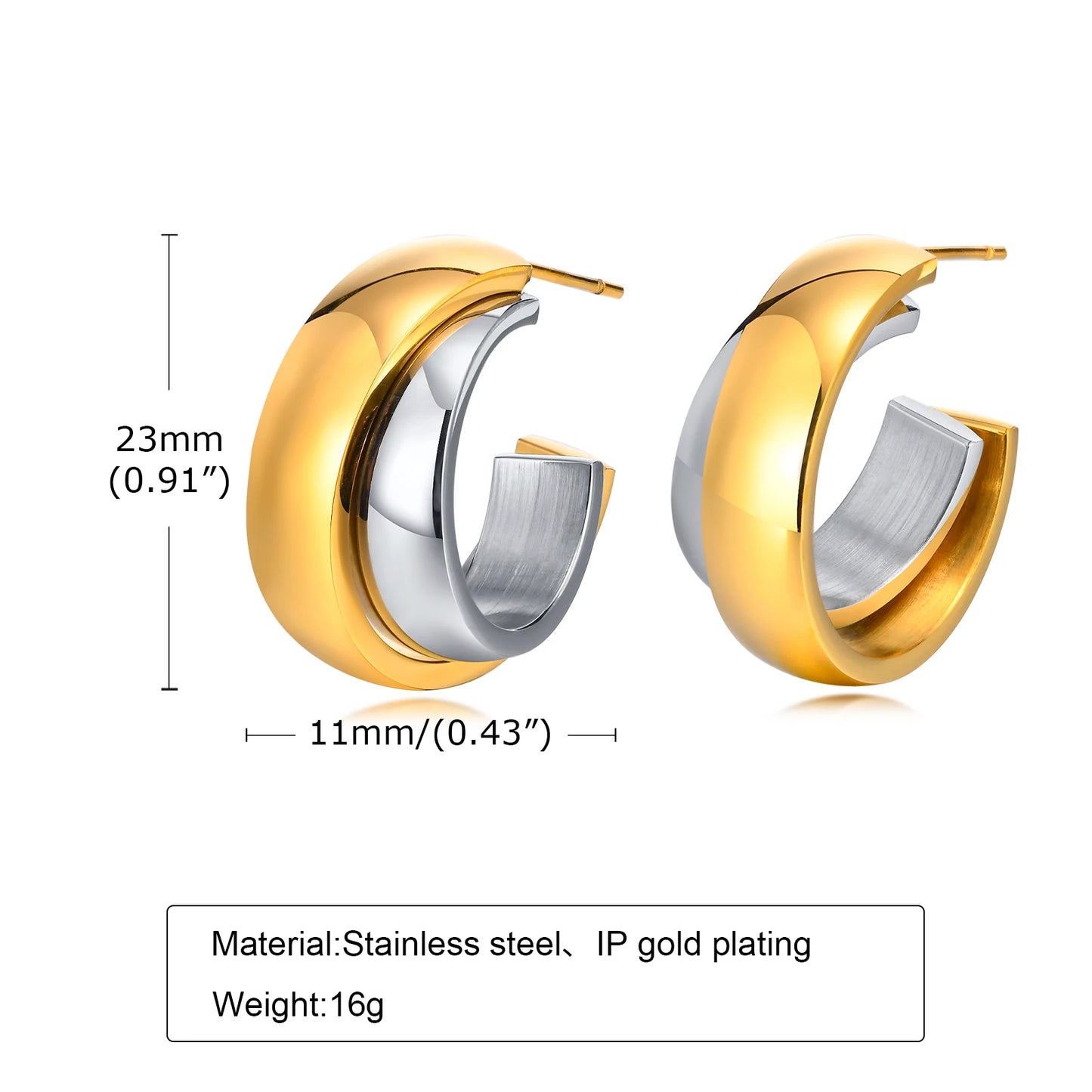 Chic Minimalist C Shaped Hoop Earrings For Women Mom Girls, 2023 New Dainty Stainless Steel Chains Stud Earring Charm Jewelry
