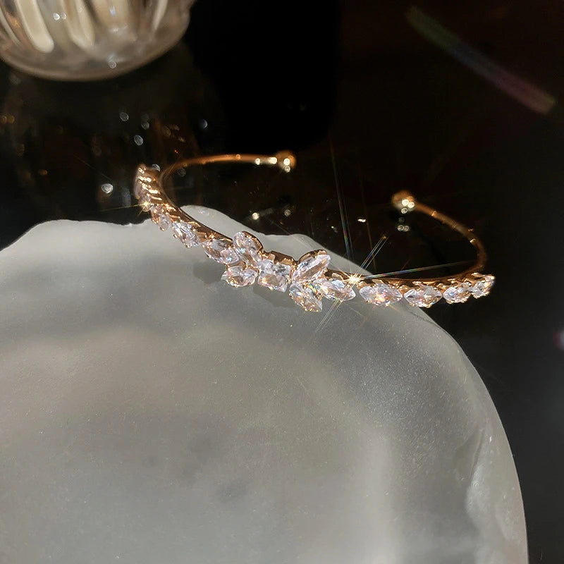 Fashion Silver Color Zircon Square Opening Women's Bracelet 2023 New Minimalist Design Metal Bracelet Wedding Birthday Gift