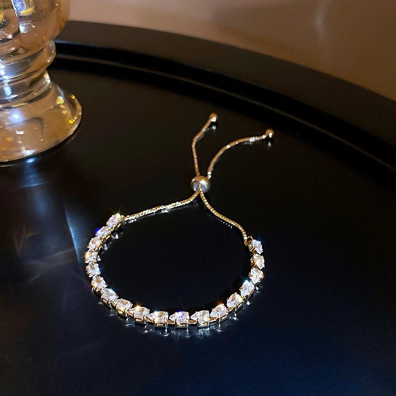 New Fully Inlaid Rhinestone Adjustable Gold Plated Shiny Women's Bracelet Fashion Droplet Shape Zircon Bracelet Jewelry Gift