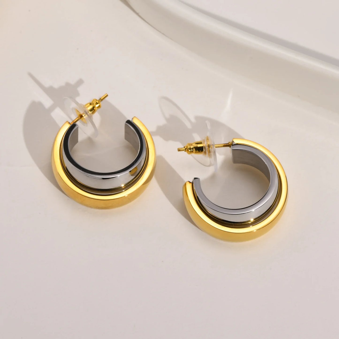 Chic Minimalist C Shaped Hoop Earrings For Women Mom Girls, 2023 New Dainty Stainless Steel Chains Stud Earring Charm Jewelry