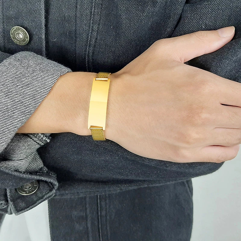 Vnox 10/16mm Adjustable Bracelets for Men Women Mesh Band Stainless Steel Metal Unisex Casual Jewelry