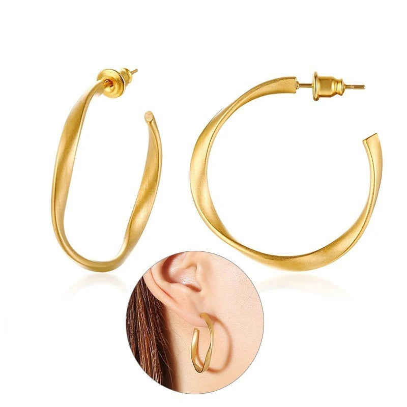 Dainty Twisted Stianless Steel Hoop Earrings for Women, Gold Color Plating Circle Round Ear Clip Accessory Mother's Day gift