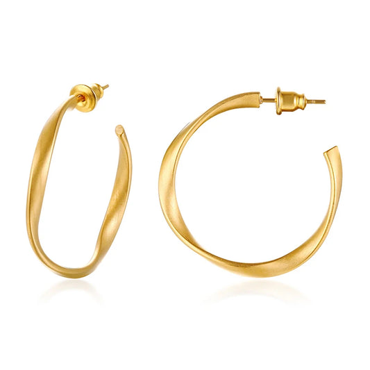 Dainty Twisted Stianless Steel Hoop Earrings for Women, Gold Color Plating Circle Round Ear Clip Accessory Mother's Day gift