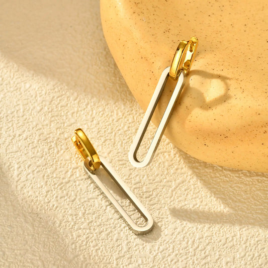 Vintage Geometric Hoop Earrings for Women,Long Pendant Mix Color Stainless Steel Earrings,New Trendy Small Ear Buckle Jewelry