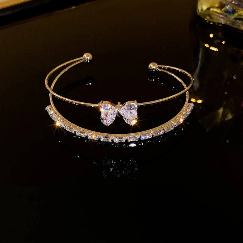 Fashion Silver Color Zircon Square Opening Women's Bracelet 2023 New Minimalist Design Metal Bracelet Wedding Birthday Gift