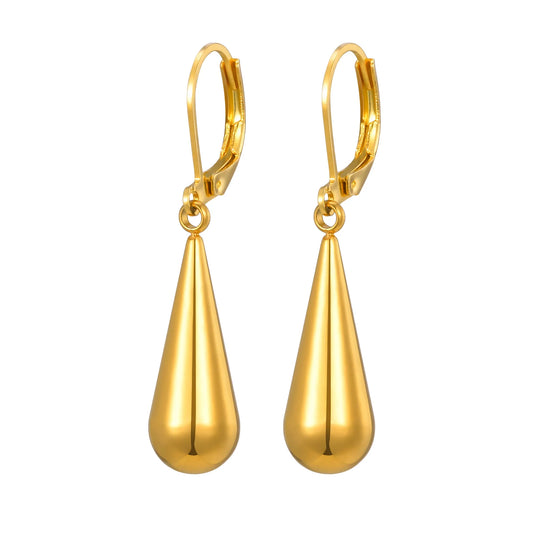 Long Water Drop Dangle Hoop Earrings for Women,18K Gold Plated Stainless Steel Teardrop Earrings, Waterdrop Jewelry Gifts