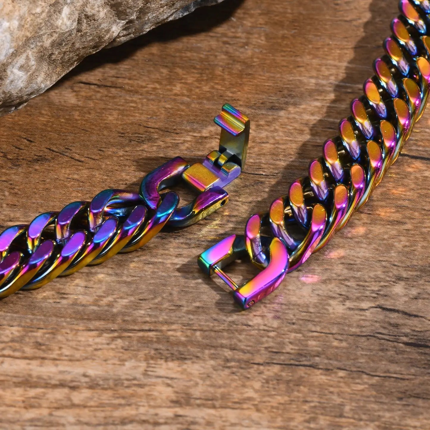 Vnox 8mm/10mm/12mm Cuban Link Bracelets for Men Women, Rainbow Colored Stainless Steel Square Miami Curb Links Wristband Jewelry