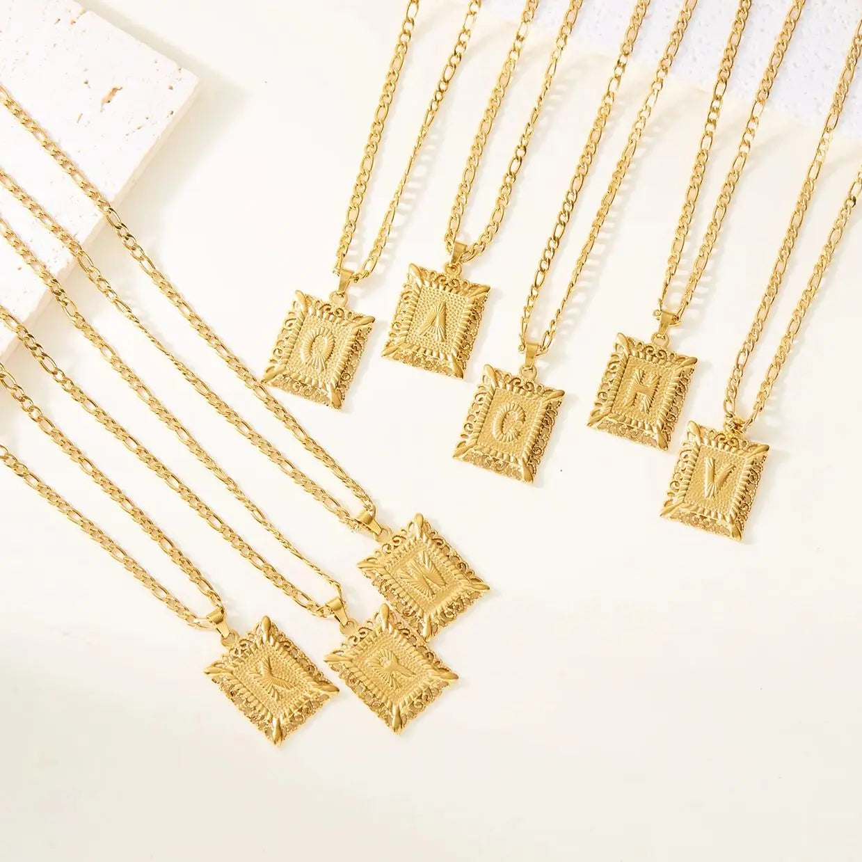 Stainless Steel Initial Letter Necklace For Women Men 2025 New Stylish Square Pendant Necklace Birthday Party Jewelry Gifts