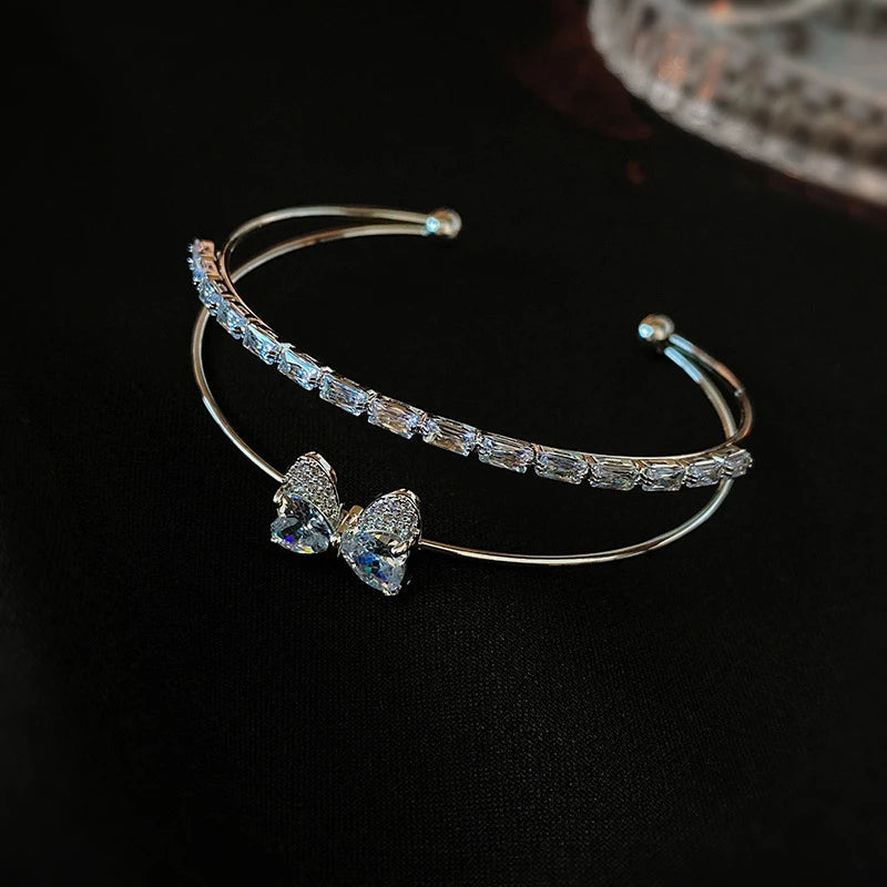 Fashion Silver Color Zircon Square Opening Women's Bracelet 2023 New Minimalist Design Metal Bracelet Wedding Birthday Gift