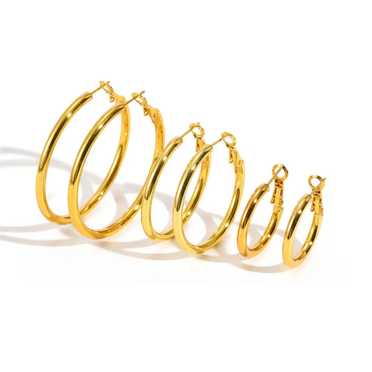 3pic Set Stainless Steel Round Earrings for Women Girls,Gold Color Waterproof Hoop Earrings,Minimalist Jewelry Gift