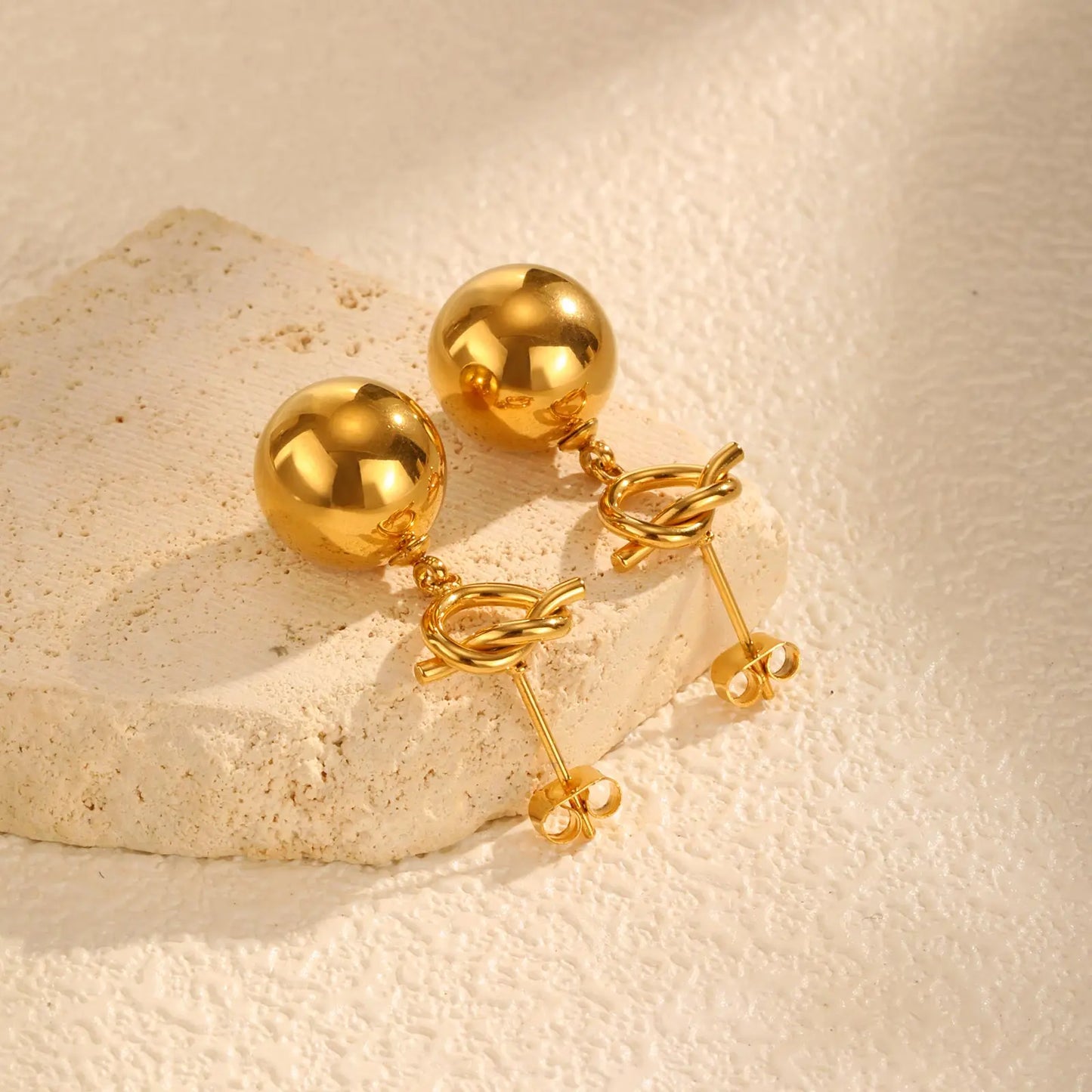 Knotted Hollow Heart-shaped Earrings for Women,Gold Color Stainless Steel Bead Knot Stud Earrings,Unique Jewellery Gift