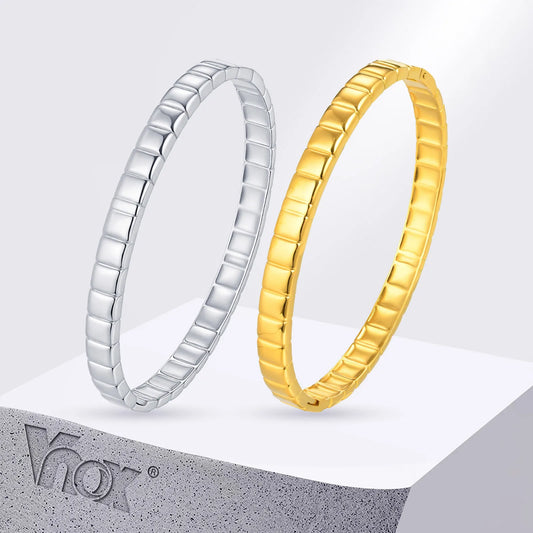 Vnox Stainless Steel Geometric Blocks Cuff Bracelets,Gold Silver Color Simple Round Hand Women Bangles,Luxury Jewelry Gifts