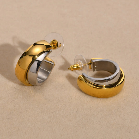 Chic Minimalist C Shaped Hoop Earrings For Women Mom Girls, 2023 New Dainty Stainless Steel Chains Stud Earring Charm Jewelry