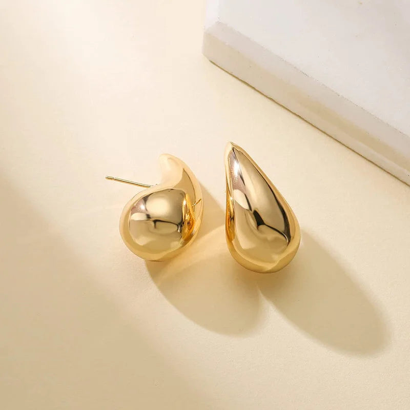 Water Drop Brown Resin Stud Earrings Vintage Dome Copper Gold Plated Earring for Women Girls Teardrop Ear Cuffs
