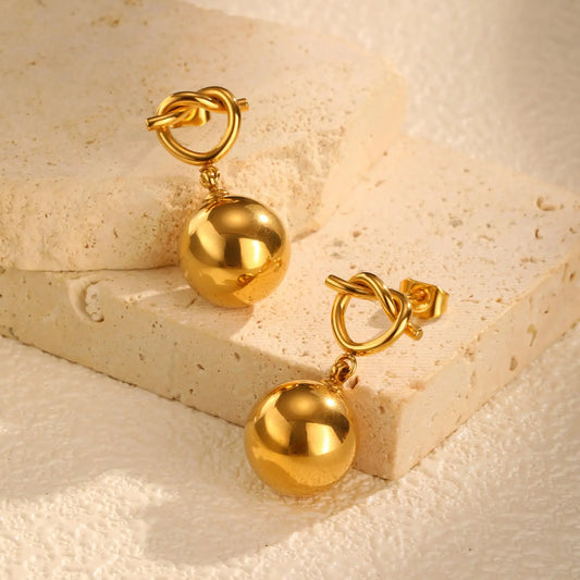 Knotted Hollow Heart-shaped Earrings for Women,Gold Color Stainless Steel Bead Knot Stud Earrings,Unique Jewellery Gift