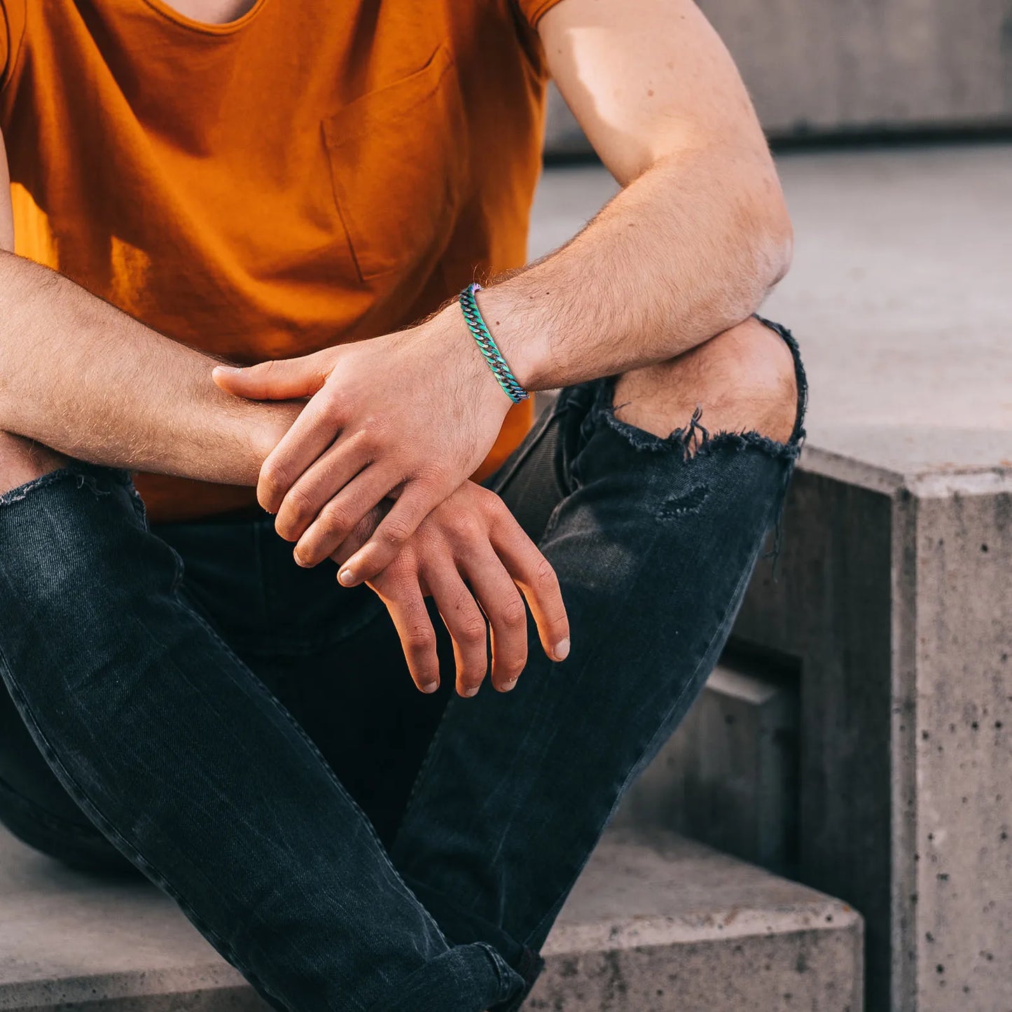 Vnox 8mm/10mm/12mm Cuban Link Bracelets for Men Women, Rainbow Colored Stainless Steel Square Miami Curb Links Wristband Jewelry