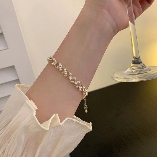 Korean Women's Elegant Rhinestone Bracelet New Fashion Exquisite Zircon Pearl Bracelet 2023 Fashion Leisure Party Jewelry Gifts