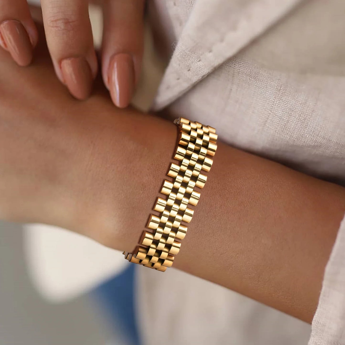 Vnox 15mm Masculine Watch Band Bracelets for Men Husband, Chunky Heavy Stainless Steel Links Wristband, Gentle Business Gift