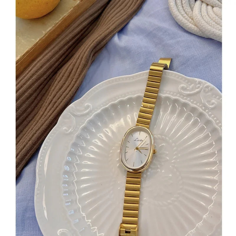 Elegant Oval Women's Watches Luxury Brand Alloy Band Dress Ladies Quartz Wristwatch Fashion Classical Woman Watch Female Clock