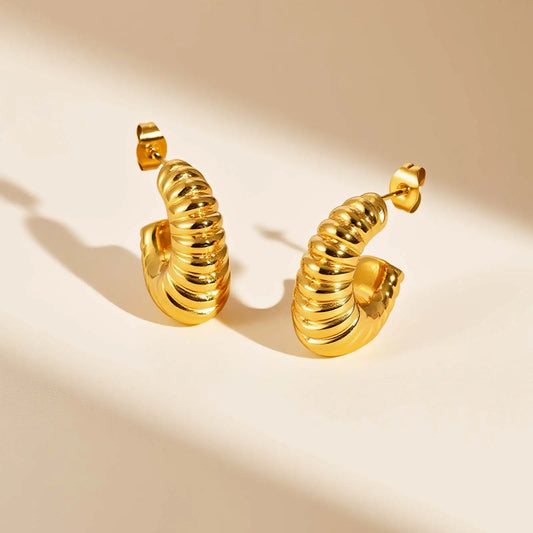 Chunky Geometric Earrings for Women,Stainless Steel Gold Color C Shape Hoop Earring,Hollow Waterproof Earrings Jewelry Gift